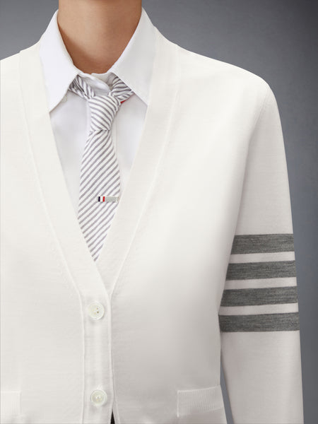 MERINO WOOL 4-BAR RELAXED FIT V-NECK CARDIGAN WHITE