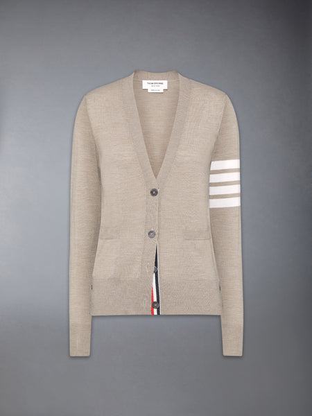 MERINO WOOL 4-BAR RELAXED FIT V-NECK CARDIGAN MED BROWN