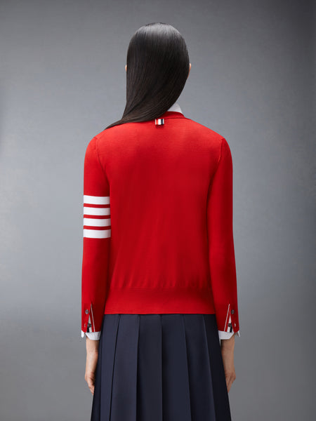 MERINO WOOL 4-BAR RELAXED FIT V-NECK CARDIGAN RED