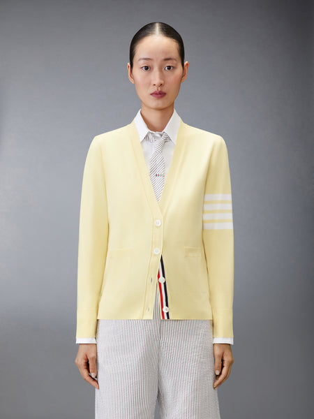 MERINO WOOL 4-BAR RELAXED FIT V-NECK CARDIGAN YELLOW