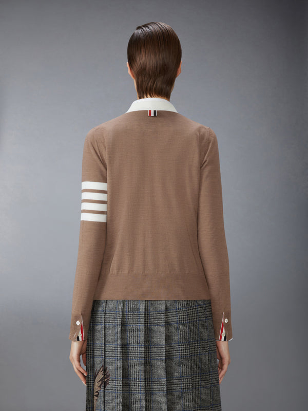 FINE MERINO WOOL 4-BAR V NECK CARDIGAN - image 2