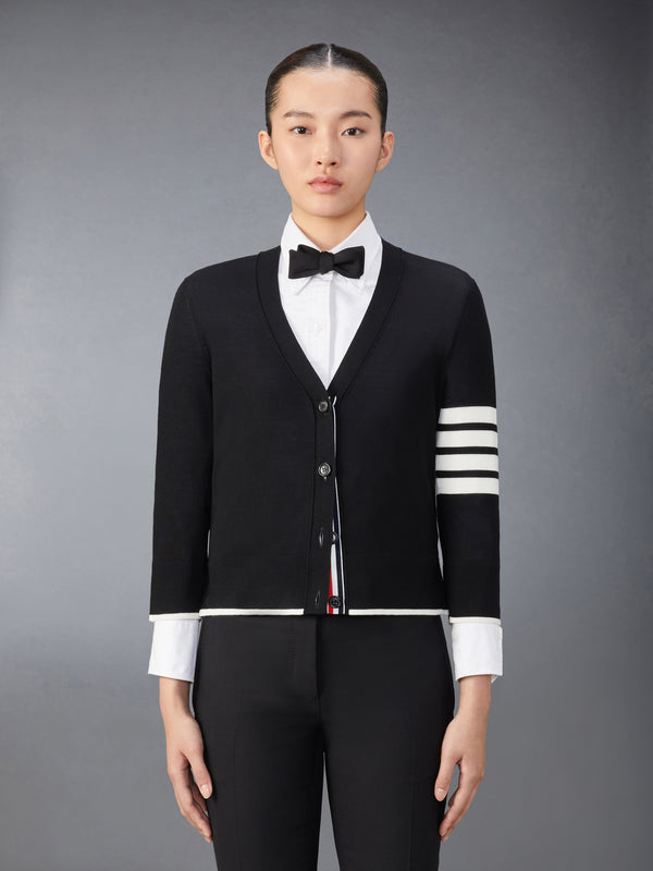 MERINO WOOL 4-BAR RELAXED FIT V-NECK CARDIGAN - featured image
