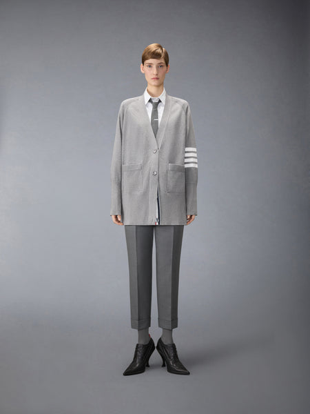 JERSEY STITCH COTTON 4-BAR EXAGGERATED FIT CARDIGAN LT GREY