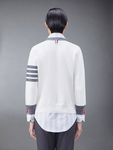 Cotton Milano and Oxford 4-Bar V-Neck Cardigan Shirt Combo WHITE