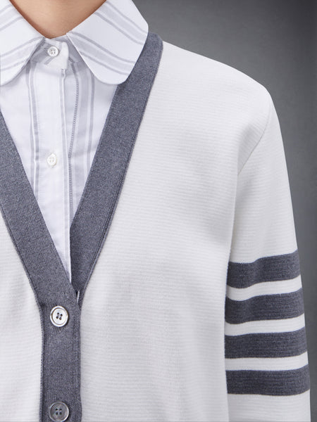 Cotton Milano and Oxford 4-Bar V-Neck Cardigan Shirt Combo WHITE