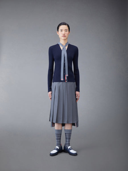 Wool Silk Rib Stripe Neck Tie V-neck Cardigan NAVY