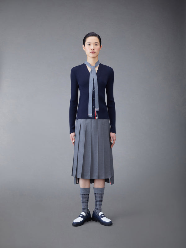Wool Silk Rib Stripe Neck Tie V-neck Cardigan - image 3