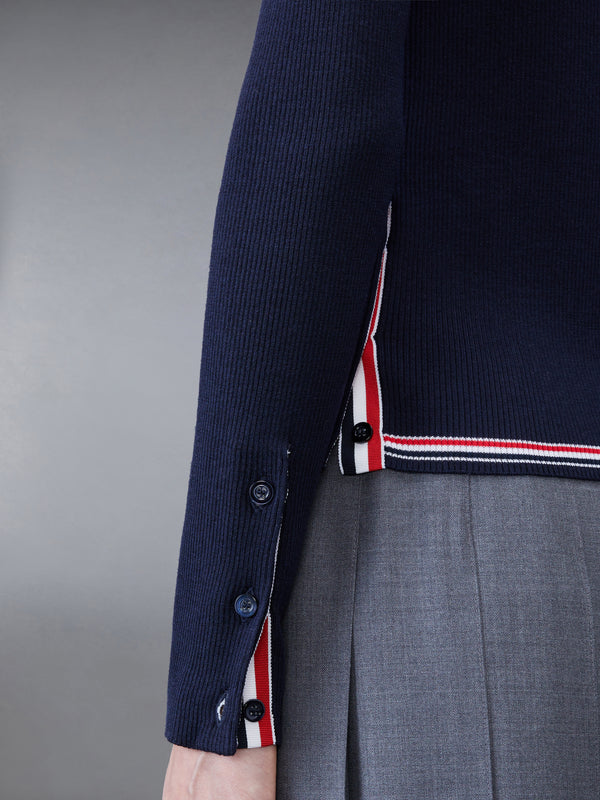 Wool Silk Rib Stripe Neck Tie V-neck Cardigan - image 6
