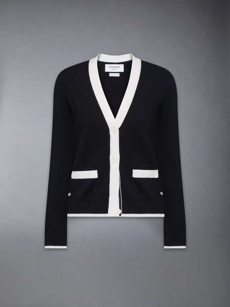 JERSEY STITCH CASHMERE V NECK CARDIGAN BLACK