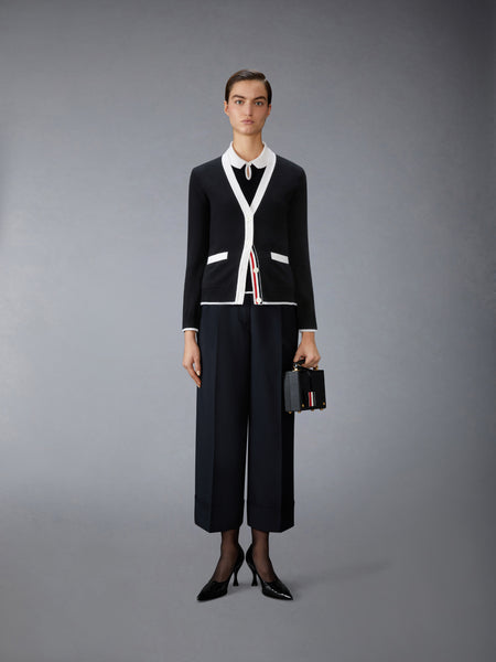JERSEY STITCH CASHMERE V NECK CARDIGAN BLACK