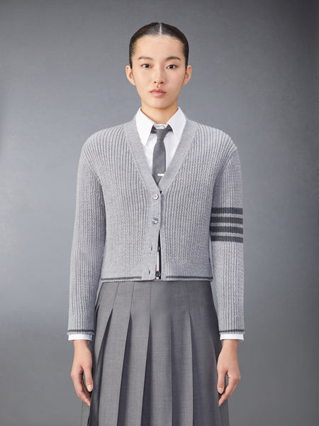 MERINO WOOL 4-BAR CROPPED CARDIGAN LT GREY