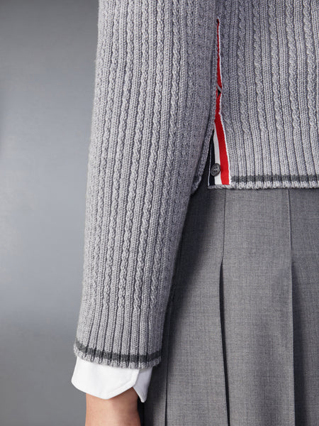 MERINO WOOL 4-BAR CROPPED CARDIGAN LT GREY