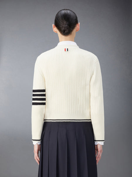 MERINO WOOL 4-BAR CROPPED CARDIGAN WHITE