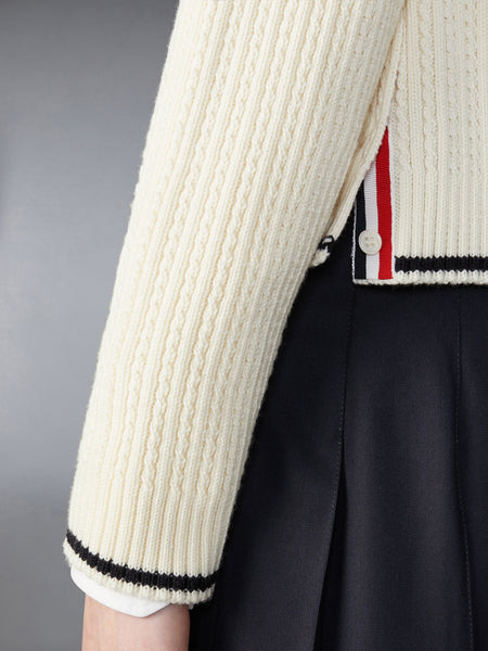 MERINO WOOL 4-BAR CROPPED CARDIGAN WHITE