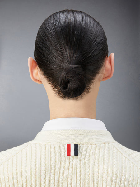 MERINO WOOL 4-BAR CROPPED CARDIGAN WHITE