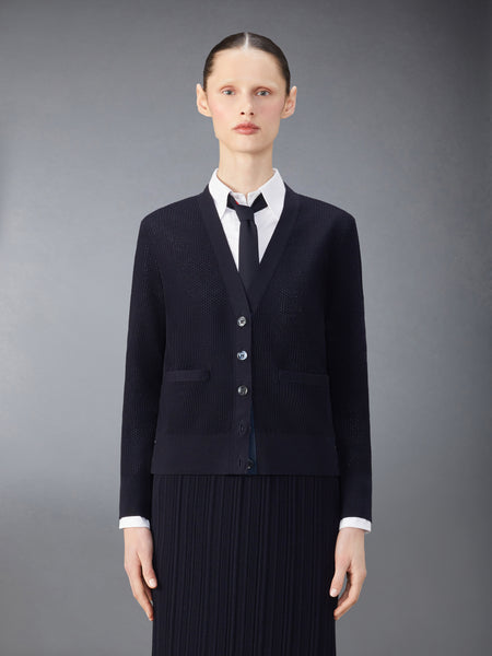 WOOL CREPE 4-BAR RELAXED FIT CARDIGAN NAVY