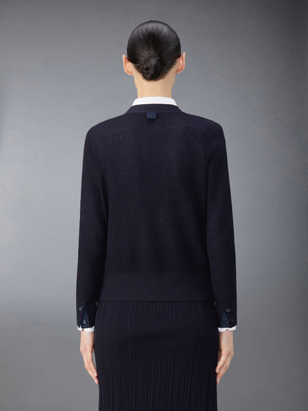 WOOL CREPE 4-BAR RELAXED FIT CARDIGAN NAVY