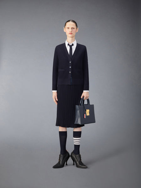 WOOL CREPE 4-BAR RELAXED FIT CARDIGAN NAVY