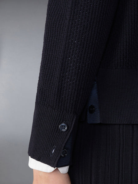 WOOL CREPE 4-BAR RELAXED FIT CARDIGAN NAVY