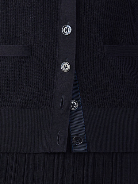 WOOL CREPE 4-BAR RELAXED FIT CARDIGAN NAVY
