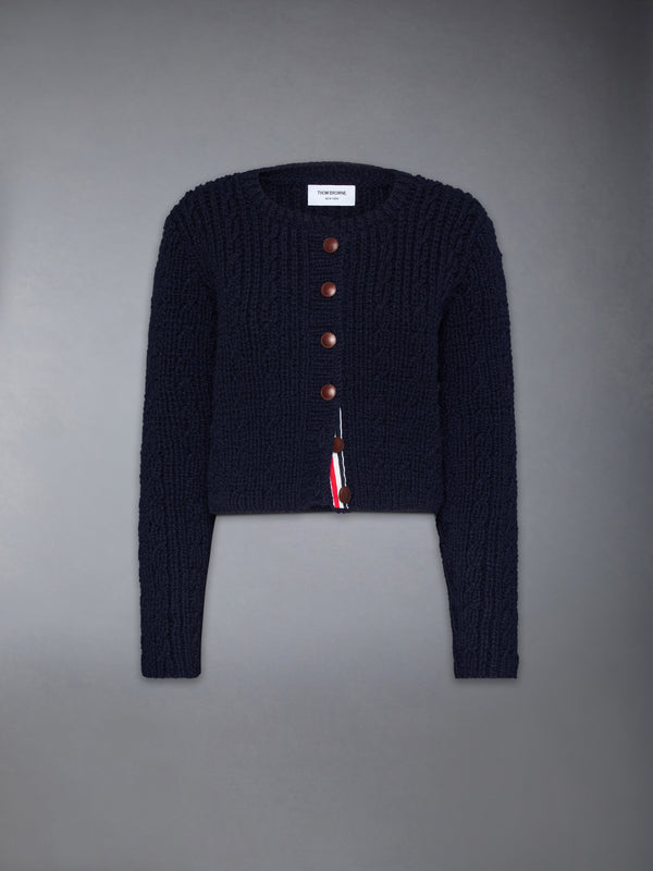 IRISH WOOL HANDKNIT CABLE STITCH SHORT CARDIGAN - featured image