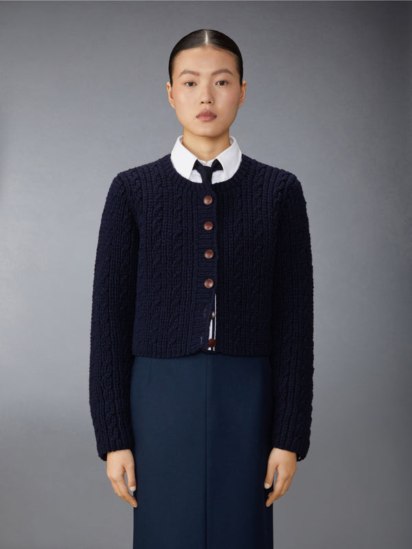 IRISH WOOL HANDKNIT CABLE STITCH SHORT CARDIGAN - image 1