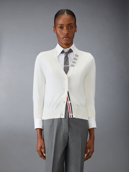 JERSEY STITCH 4-BAR CARDIGAN WHITE