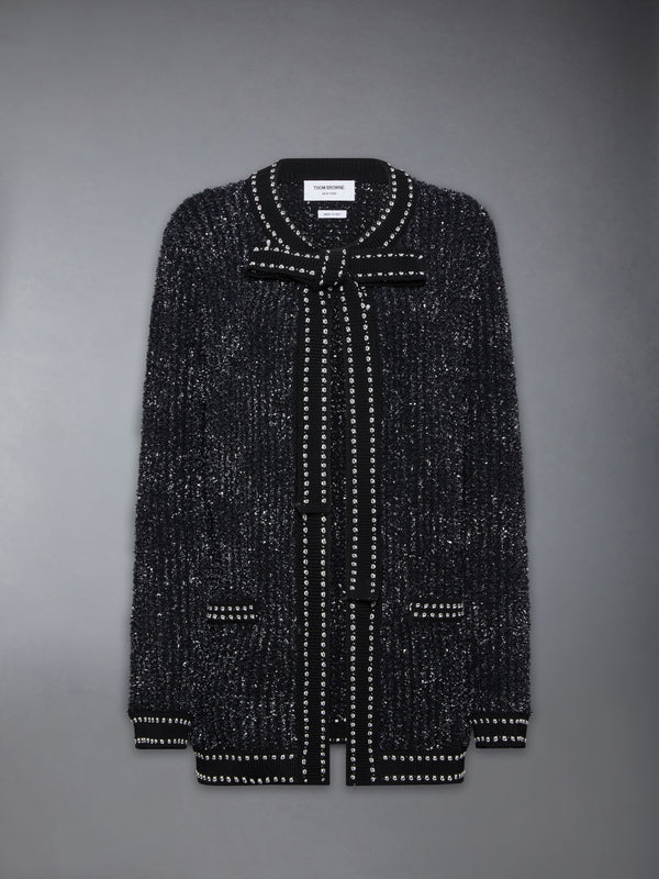 EYELASH TWEED JACQUARD NECK TIE CARDIGAN - featured image