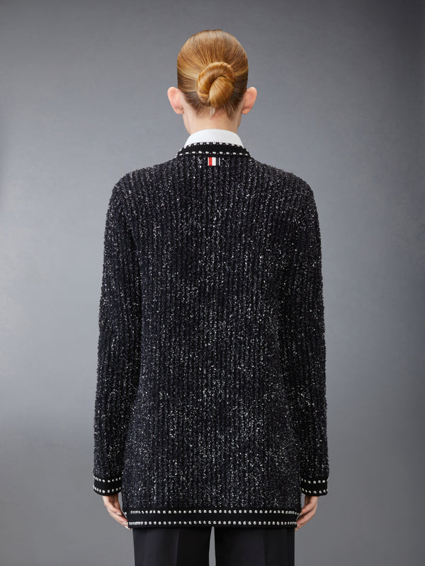 EYELASH TWEED JACQUARD NECK TIE CARDIGAN - image 2