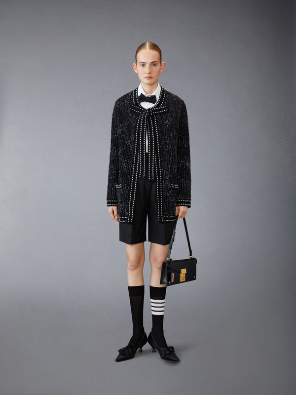 EYELASH TWEED JACQUARD NECK TIE CARDIGAN - image 3