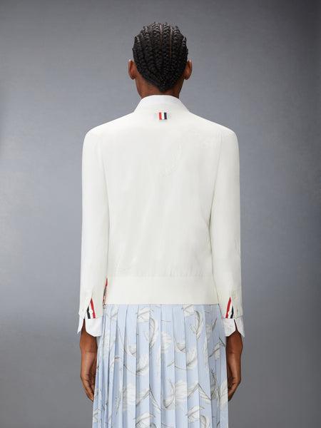 FEATHER INTARSIA POINTELLE 4-BAR V NECK CARDIGAN WHITE