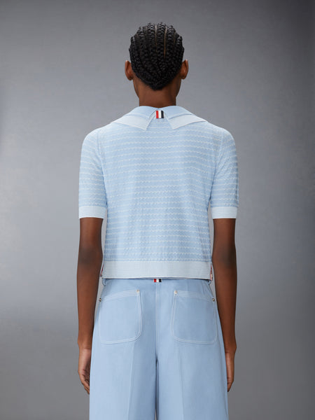 STRIPED TUCK STITCH SHORT SLEEVE CARDIGAN LIGHT BLUE