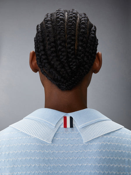 STRIPED TUCK STITCH SHORT SLEEVE CARDIGAN LIGHT BLUE