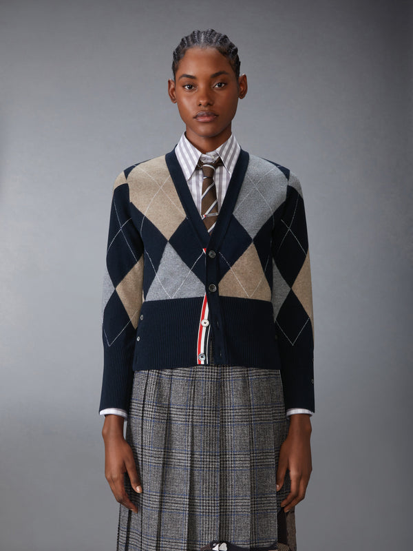 ARGYLE INTARSIA CASHMERE V NECK CARDIGAN - image 1