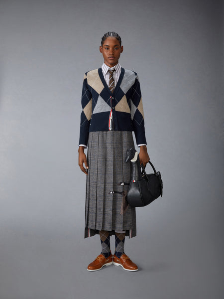 ARGYLE INTARSIA CASHMERE V NECK CARDIGAN NAVY