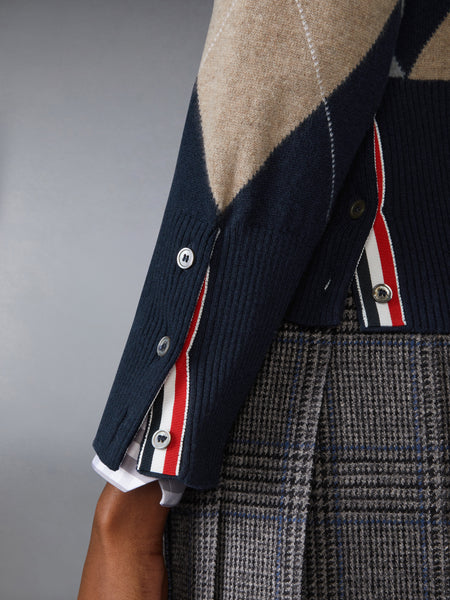 ARGYLE INTARSIA CASHMERE V NECK CARDIGAN NAVY