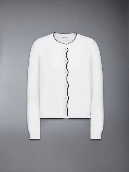 WOOL CREPE 4-BAR CREW NECK CARDIGAN WHITE