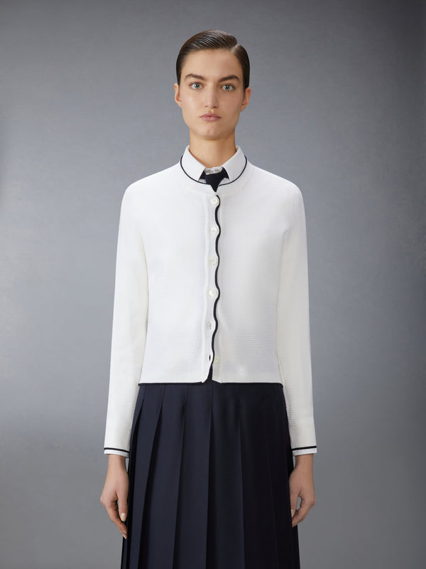 WOOL CREPE 4-BAR CREW NECK CARDIGAN - image 1