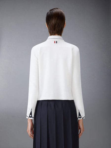 WOOL CREPE 4-BAR CREW NECK CARDIGAN WHITE
