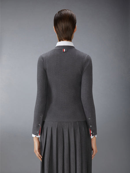 WOOL SILK POINTELLE V NECK CARDIGAN MEDIUM GREY