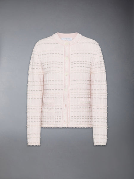 SEERSUCKER KNIT TWEED JACQUARD CARDIGAN LIGHT PINK