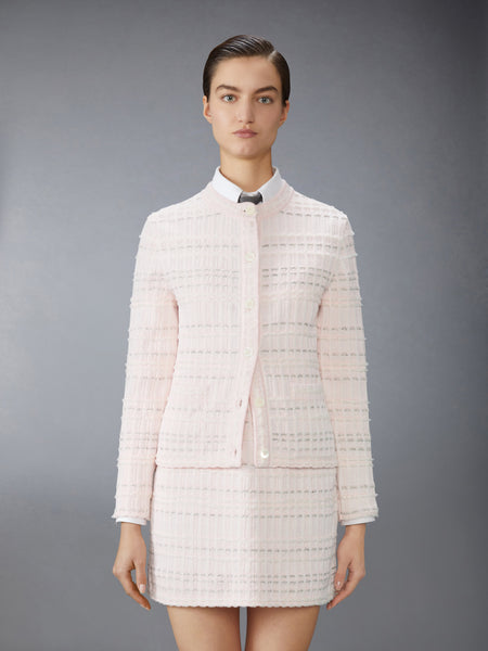 SEERSUCKER KNIT TWEED JACQUARD CARDIGAN LIGHT PINK