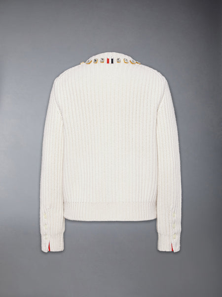 SWAROVSKI CRYSTAL HALF STITCH CASHMERE CARDIGAN WHITE