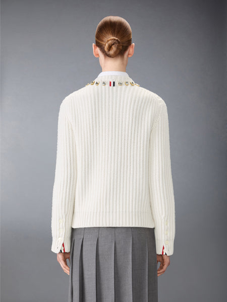 SWAROVSKI CRYSTAL HALF STITCH CASHMERE CARDIGAN WHITE