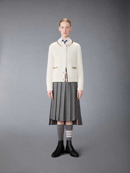 SWAROVSKI CRYSTAL HALF STITCH CASHMERE CARDIGAN WHITE