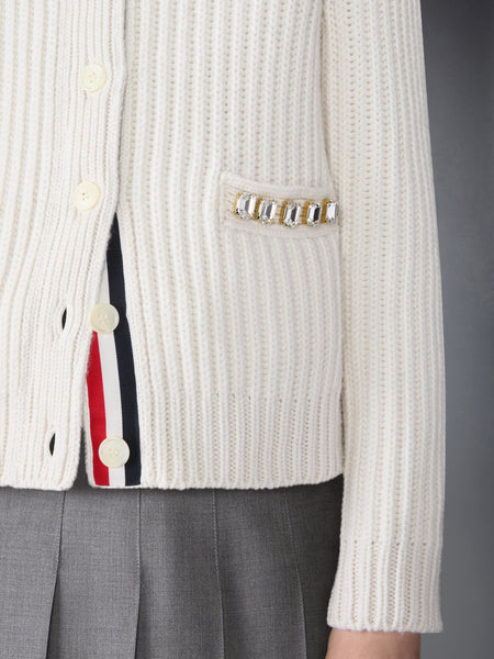 SWAROVSKI CRYSTAL HALF STITCH CASHMERE CARDIGAN WHITE