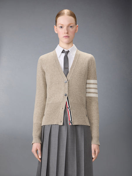 JERSEY STITCH SHETLAND WOOL 4-BAR CARDIGAN KHAKI