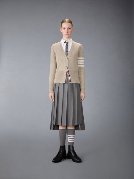 JERSEY STITCH SHETLAND WOOL 4-BAR CARDIGAN KHAKI