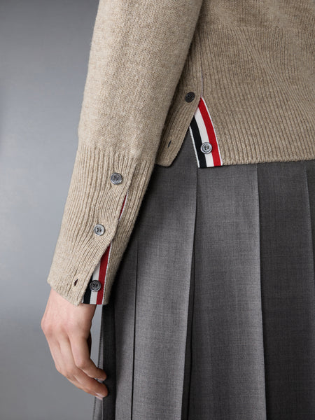 JERSEY STITCH SHETLAND WOOL 4-BAR CARDIGAN KHAKI