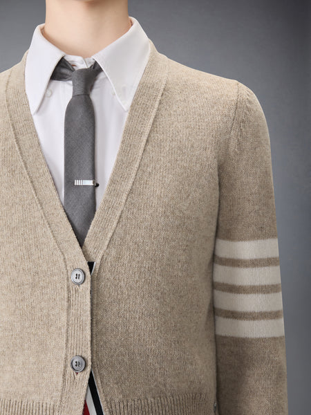 JERSEY STITCH SHETLAND WOOL 4-BAR CARDIGAN KHAKI